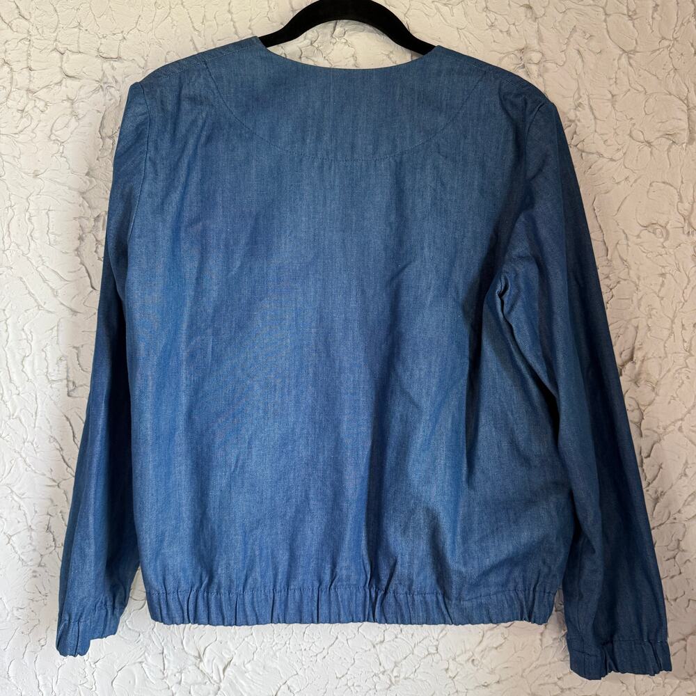 Gap Lightweight Denim Jacket Women’s Large Blue Zip Front Casual Elastic Hem - Picture 6 of 8